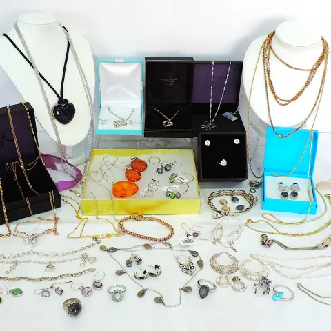 Large Collection 53 Items Sterling Silver Jewellery