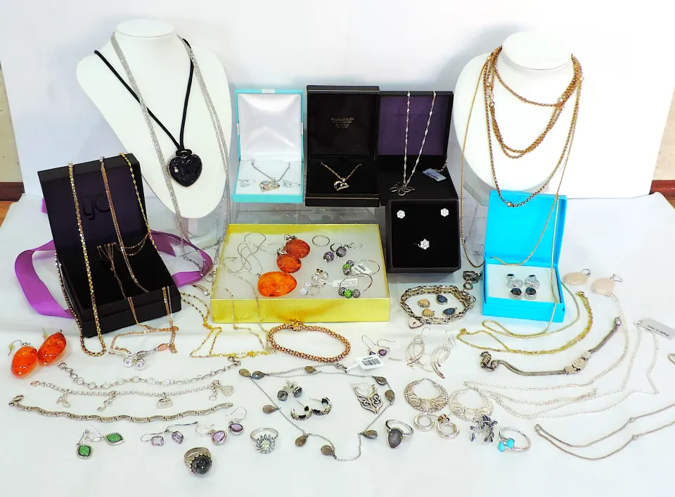 Large Collection 53 Items Sterling Silver Jewellery