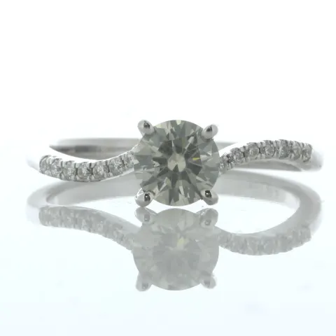 18ct White Gold Single Stone Claw Set With Stone Set Shoulders Diamond Ring (0.60) 0.74 Carats