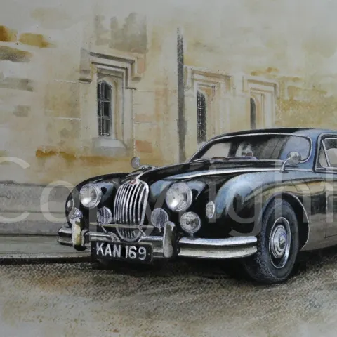 Jaguar Mark 1 Classic Black On The Street Of Oxford Metal Wall Art