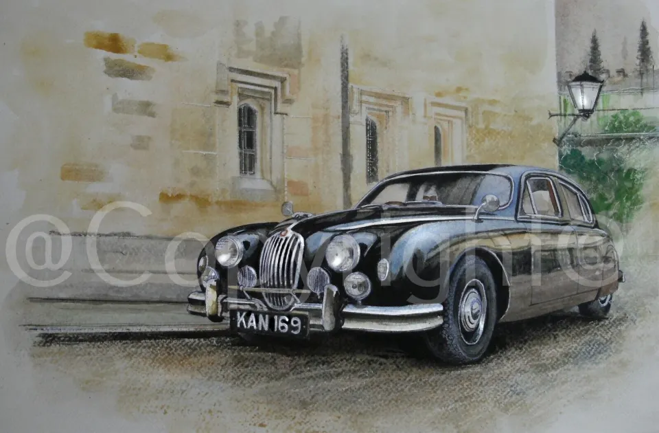 Jaguar Mark 1 Classic Black On The Street Of Oxford Metal Wall Art
