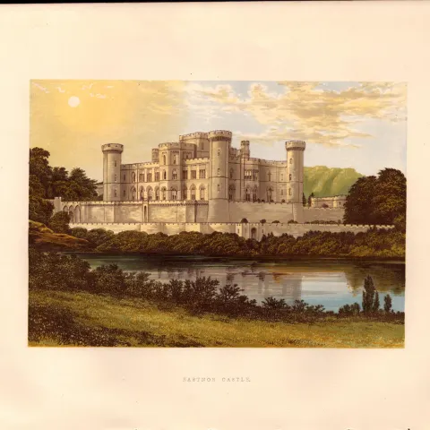 Eastnor Castle Herefordshire  Gilt-Edge Coloured Antique Book Plate.