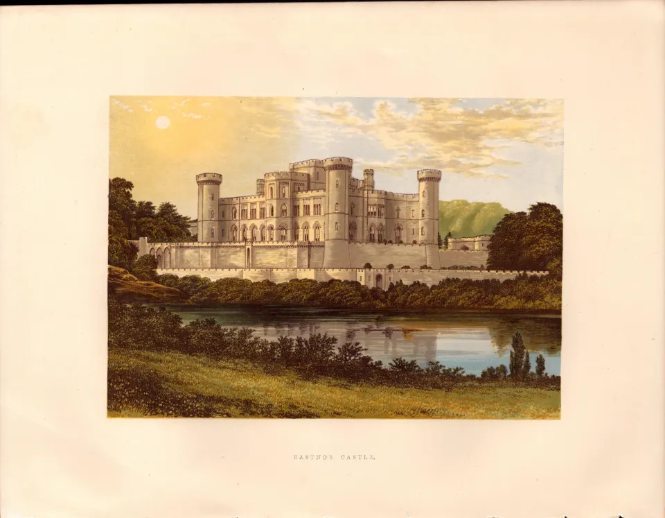 Eastnor Castle Herefordshire  Gilt-Edge Coloured Antique Book Plate.