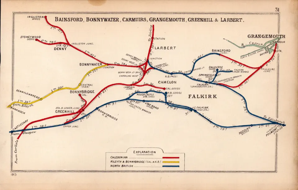 Falkirk Grangemouth Larbert Bonnybridge Scotland Antique Railway Diagram-31.