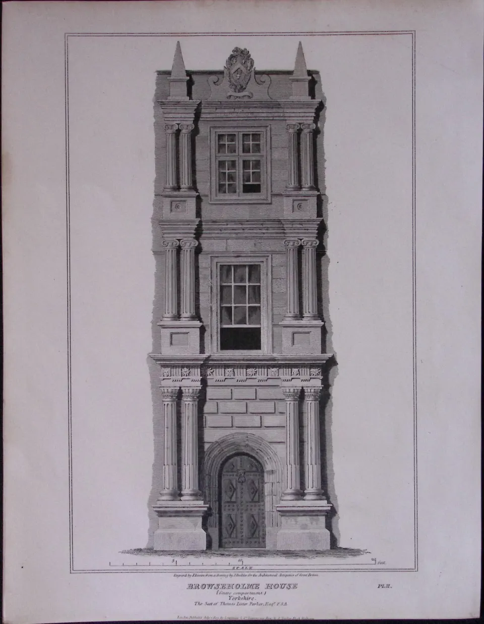 Browsholme Hall Yorkshire 190 Years-Old John Britton Antique Steel Engraving-207