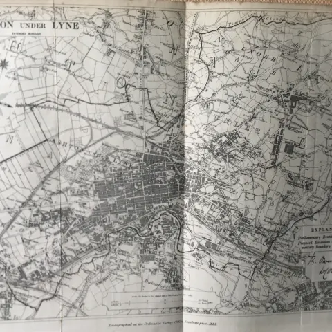Antique 139 Years-Old Scarce Map Ashton Under Lyne 1885 Boundary Changes.