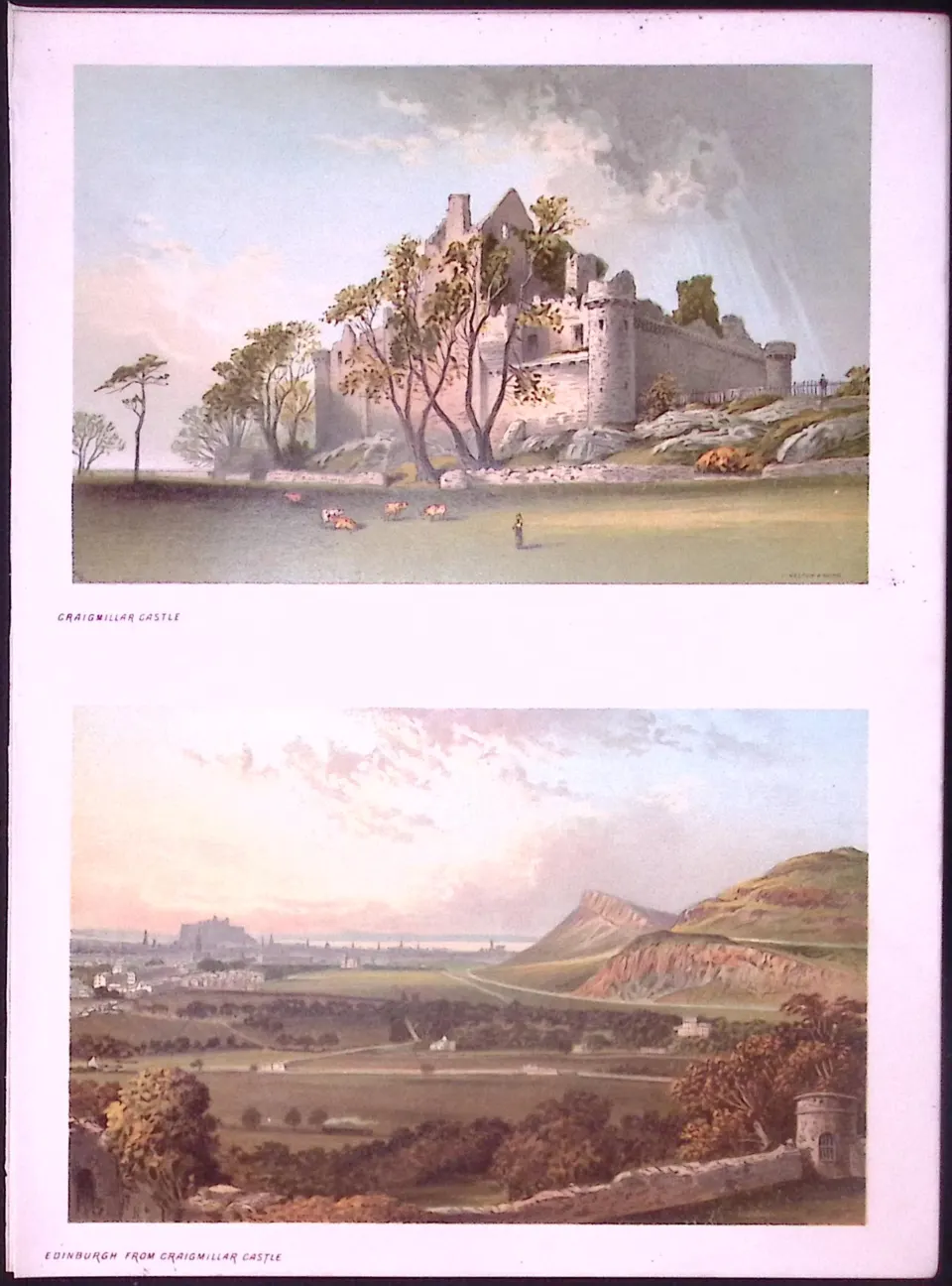 Scotland Edinburgh Craigmillar Castle Antique Coloured  Print-11