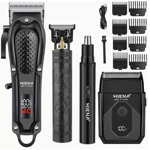 4pcs Men'S Grooming Set with USB Rechargeable Hair Clippers, Electric Shaver