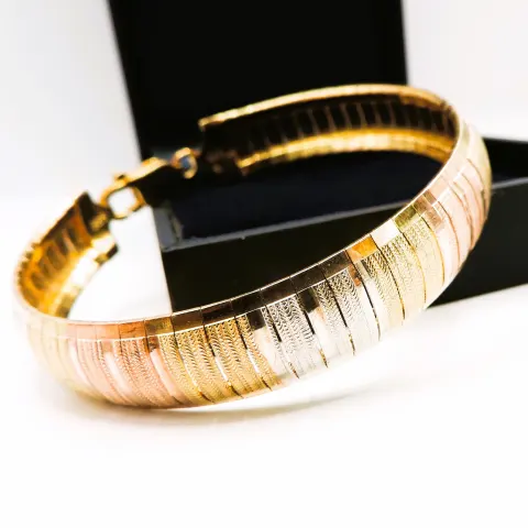 Milor Italy Tri-Colour Gold On Sterling Silver Bracelet With Gift Box