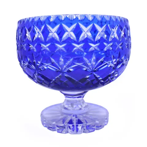 English Blue Overlay Crystal Footed Bowl c.1950