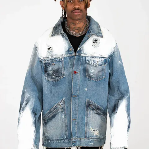 MJB Marc Jaques Burton Magna Pax Hand Painted Denim Jacket, Online Price £550, Size XXL.
