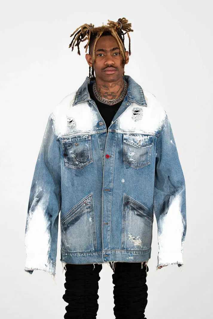 MJB Marc Jaques Burton Magna Pax Hand Painted Denim Jacket, Online Price £550, Size XXL.