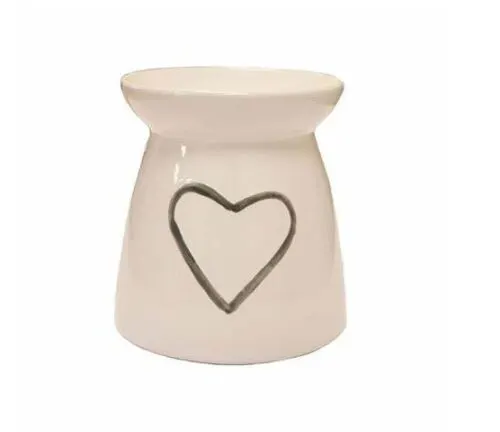 12 X White Ceramic Heart Tea Light Oil Burner Grey With Heart