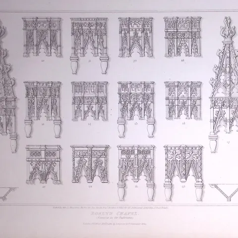 Rosslyn Chapel Scotland  190 Years-Old John Britton Antique Steel Engraving-316