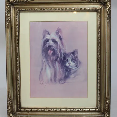 "Best Friends" Cat & Dog Print Set in Silver Frame