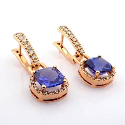 18K rose gold earrings detailed with tanzanite and brilliant diamonds