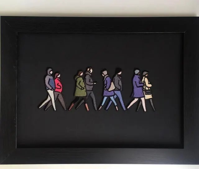 Julian Opie (1958-) ‘London Couples’, Embroidered Figurines On Board, Framed, 2021