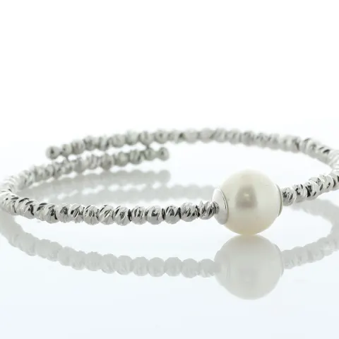 9.5 - 10.0mm Freshwater Cultured Pearl Silver Colour Beaded Bangle