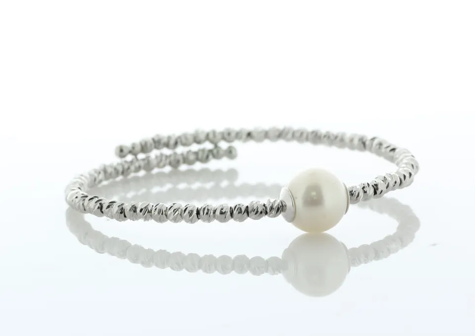 9.5 - 10.0mm Freshwater Cultured Pearl Silver Colour Beaded Bangle