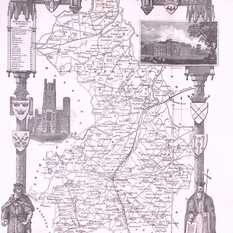 County Cambridgeshire Detailed 178 years-Old Antique Steel Engraving Map-6-TR
