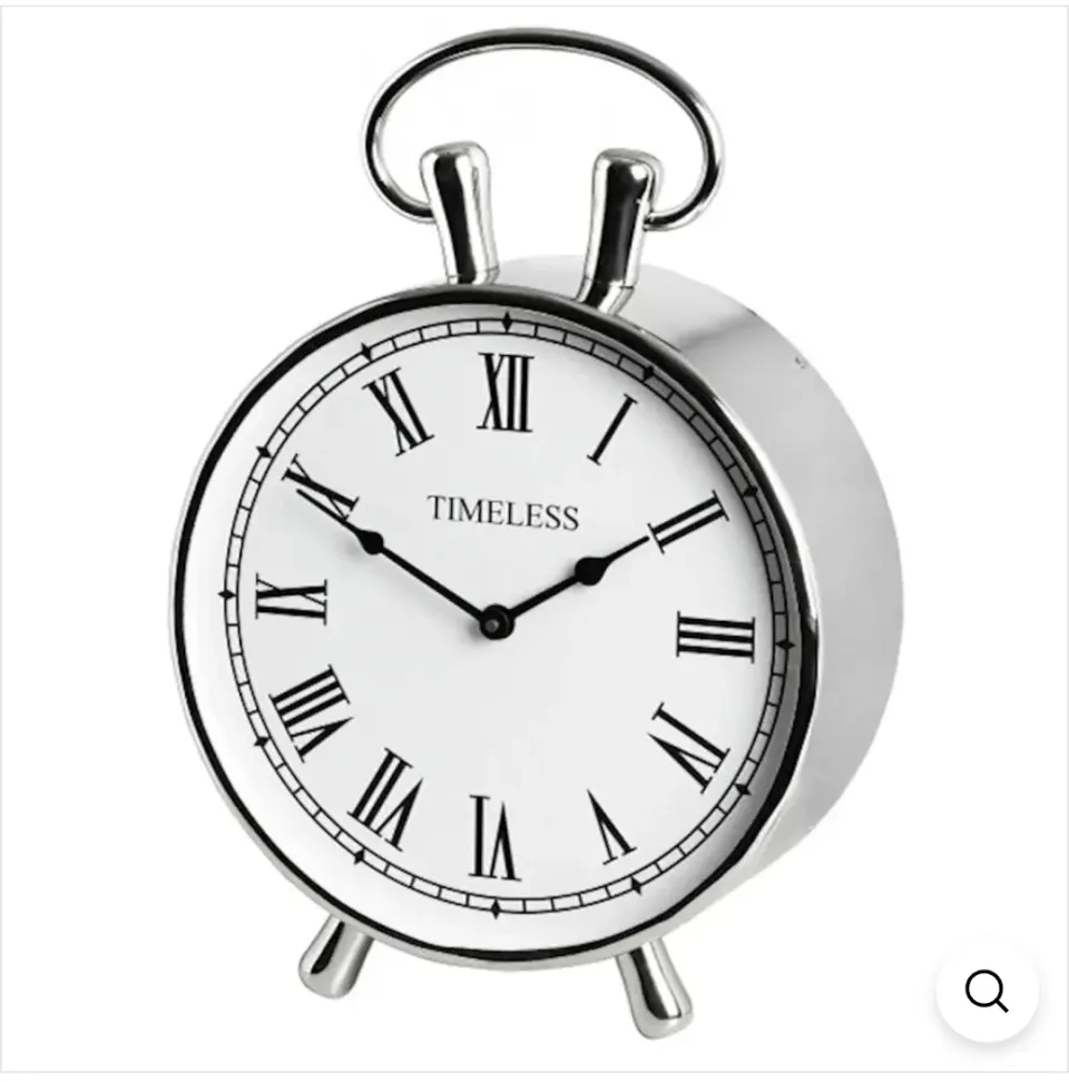 41cm Silver Round Mantle Clock x 2