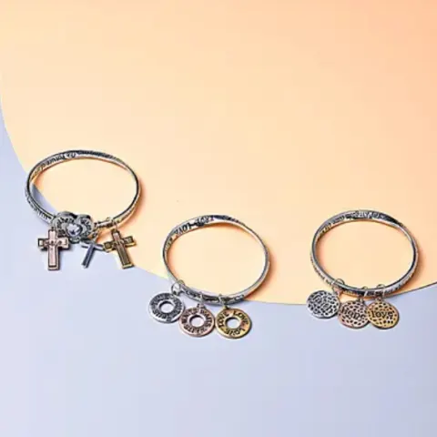 New! Set of 3 - Charm Bangles in Tri-Tone