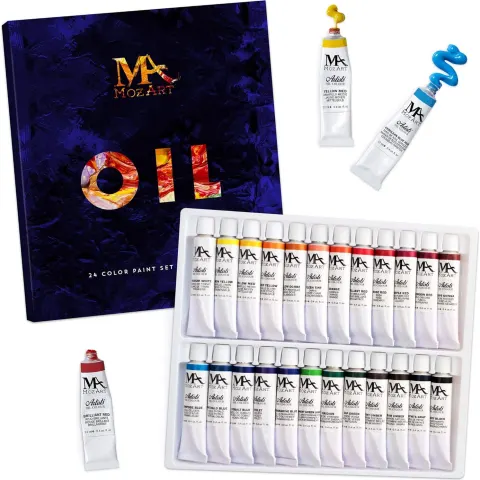 MozArt Supplies Oil Paint Set – 24 Oil Based Paints for Artists, Hobby Painters RRP £18.99 L6b