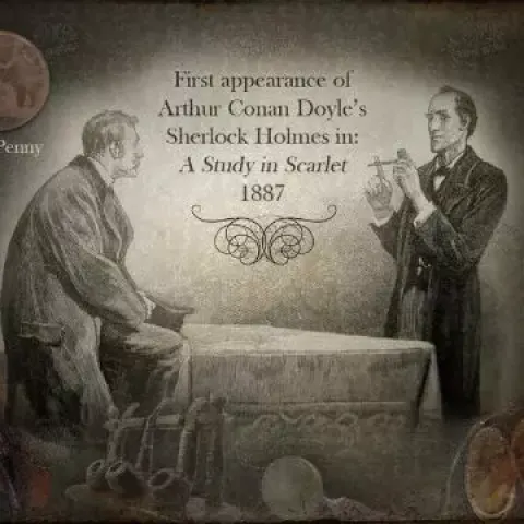 Sherlock Holmes Appears For The First Time" 1887 Penny Coin Metal Art Display