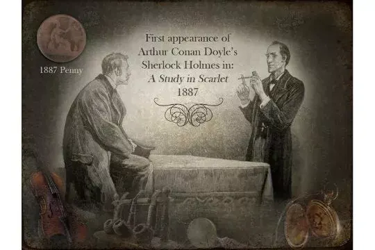 Sherlock Holmes Appears For The First Time" 1887 Penny Coin Metal Art Display