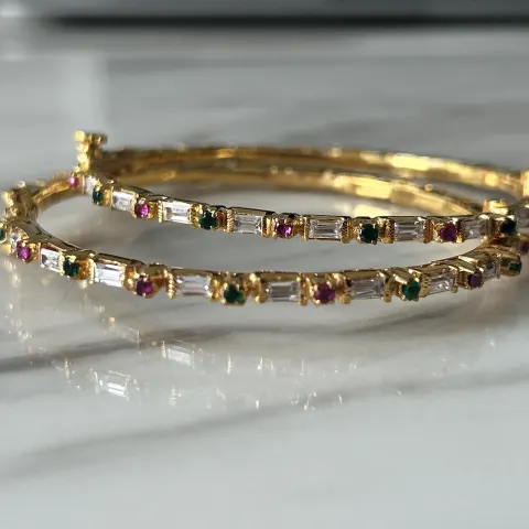 Gemstones Bangles Gold Plated Over 925 Silver