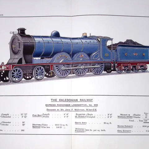 The Caledonian Railway Coloured Detailed Antique Book Plate.
