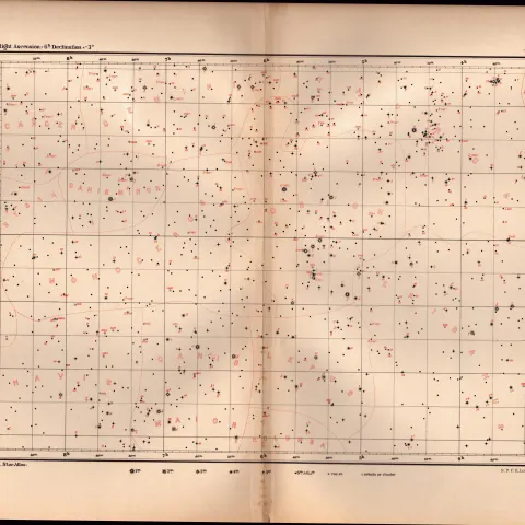 Star Atlas Declination 6 Hr -3 Degrees Astronomy Antique Map.