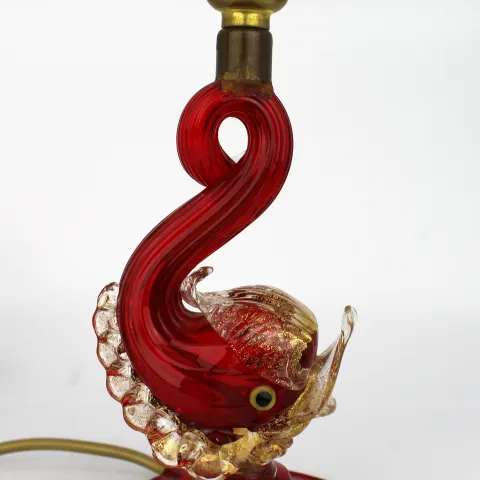 Murano Ruby Glass Dolphin Form Table Lamp