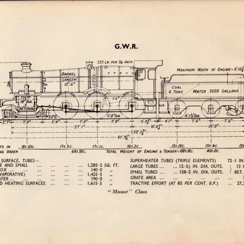 GWR Railway Manor Class Locomotive Detailed Drawing Diagram 85 Yrs Old Print-6
