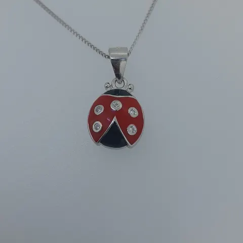 Silver and enamelled ladybug pendant and chain