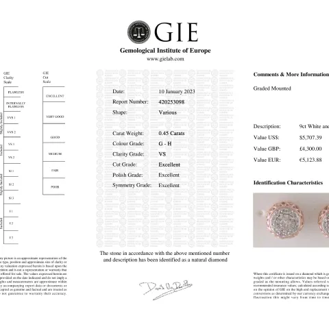 9ct Rose Gold Diamond Halo Earrings 0.45 Carats