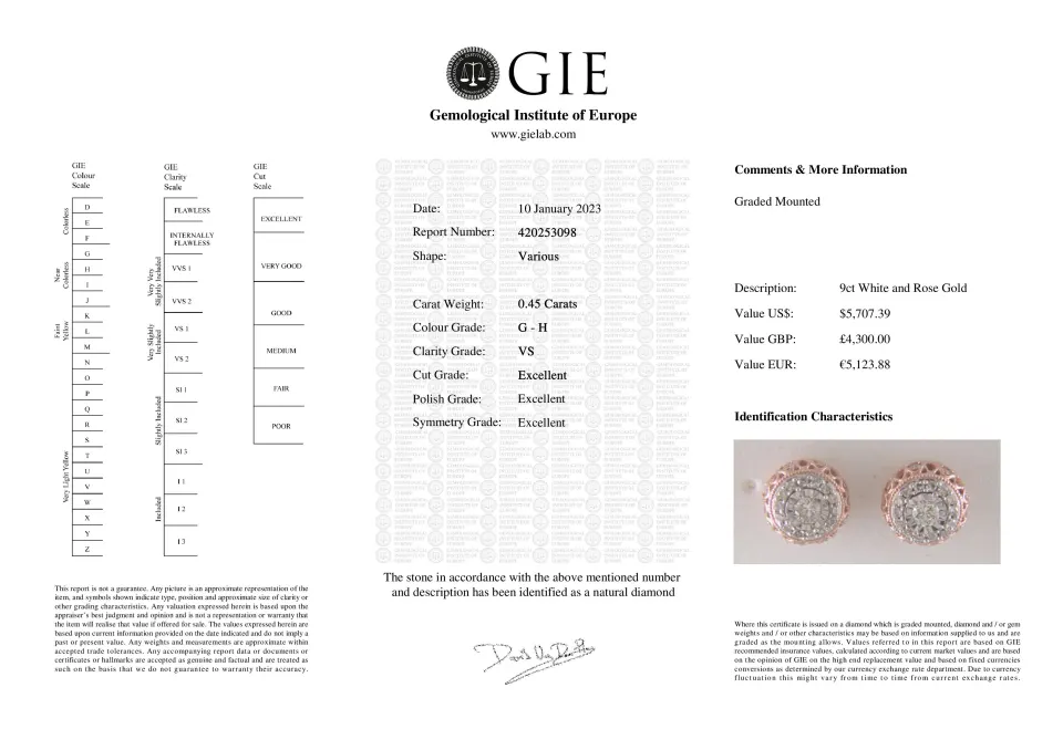 9ct Rose Gold Diamond Halo Earrings 0.45 Carats