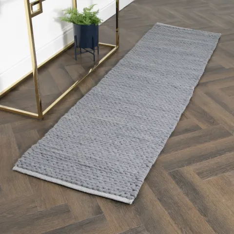 Grey Knitted Runner Wool Rug (60 x 230cm) RRP - £196