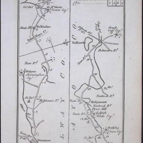 Ireland 245 Years -Old Antique Road Map Tuam Galway to Sligo-214