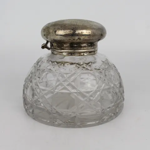 Vintage Silver Plated Crystal Inkwell