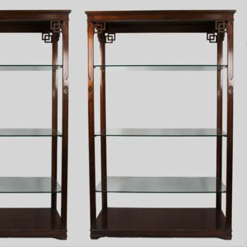 Set of Three Solid Mahogany Display Cabinets with Glass Shelves