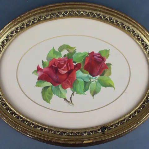 Antique Oval Still Life Watercolour by F.Whitford 1919