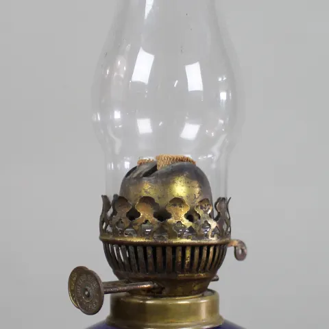 Antique Cobalt Blue Glass Oil Lamp