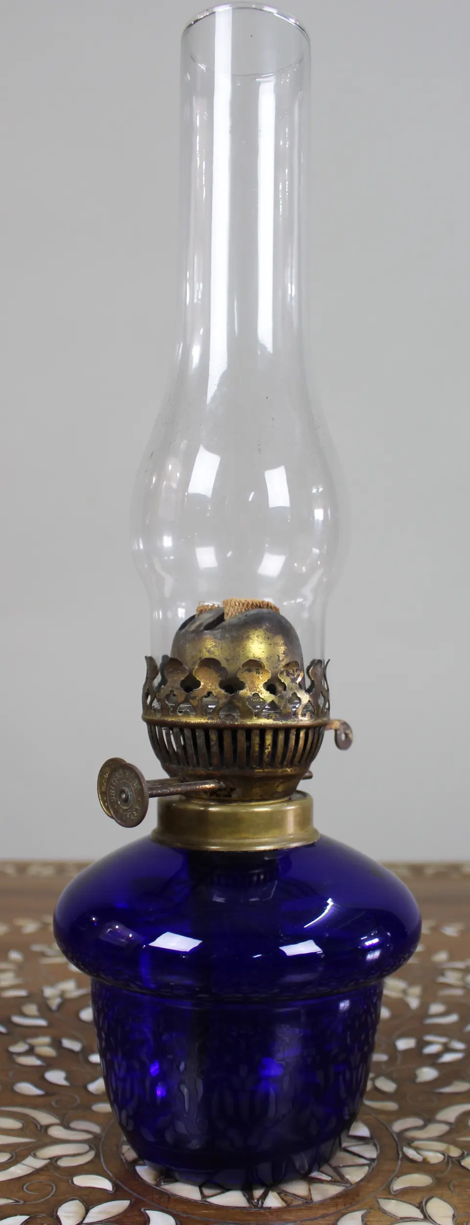 Antique Cobalt Blue Glass Oil Lamp