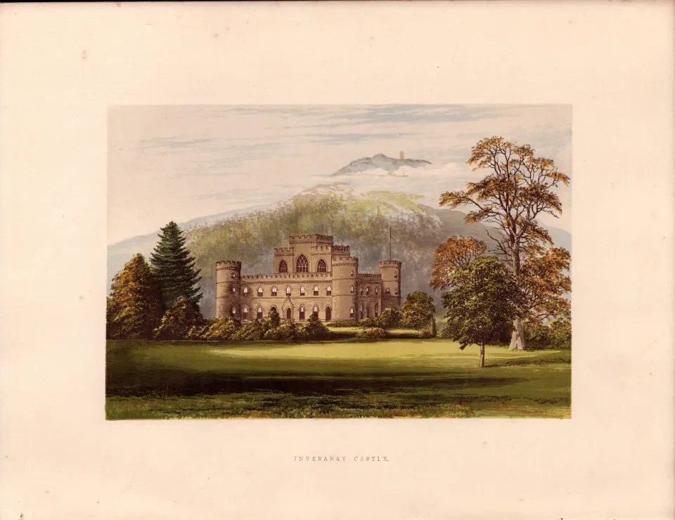 Inveraray Castle Argyllshire Gilt-Edge Coloured Antique Book Plate.