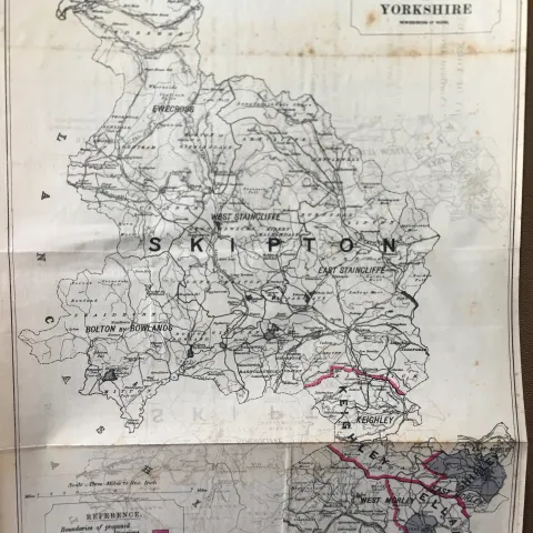 Antique 139 Years-Old Scarce Map North West Riding Yorkshire 1885 Boundary Changes.