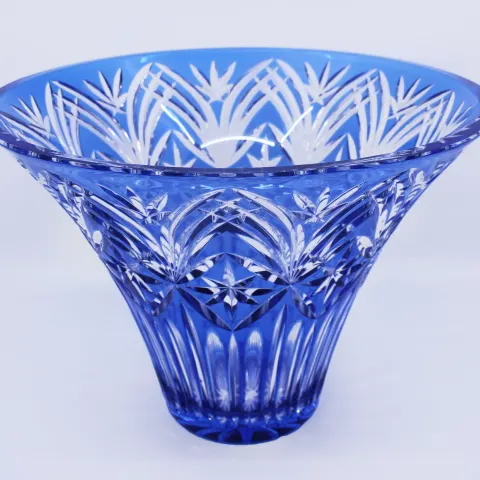 Vintage Stourbridge Glass Blue Overlay Crystal Splayed Vase