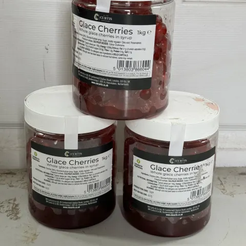 3 x Curtis Catering Glace Cherries 1kg New Sealed Tubs BBE Feb 25