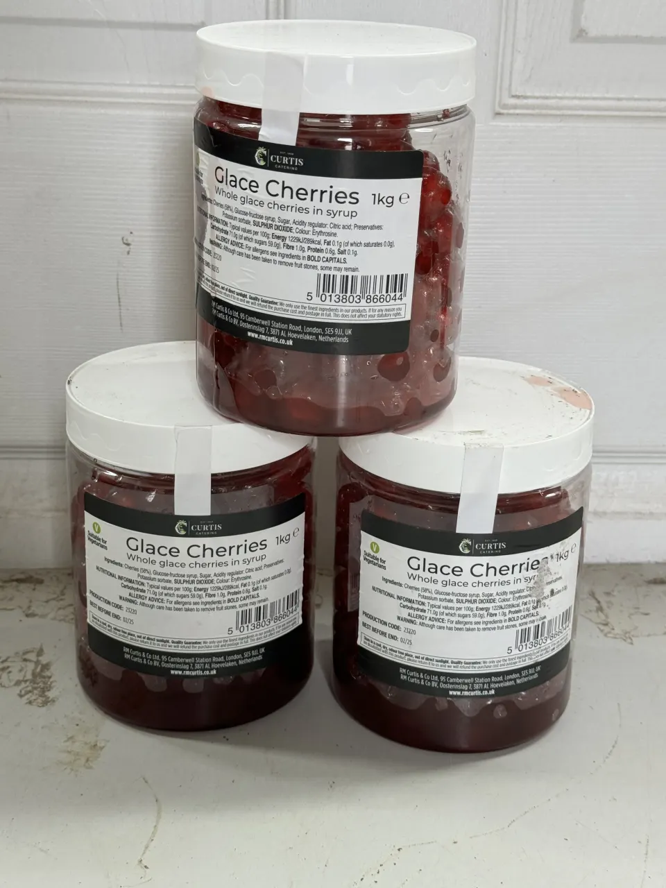 3 x Curtis Catering Glace Cherries 1kg New Sealed Tubs BBE Feb 25