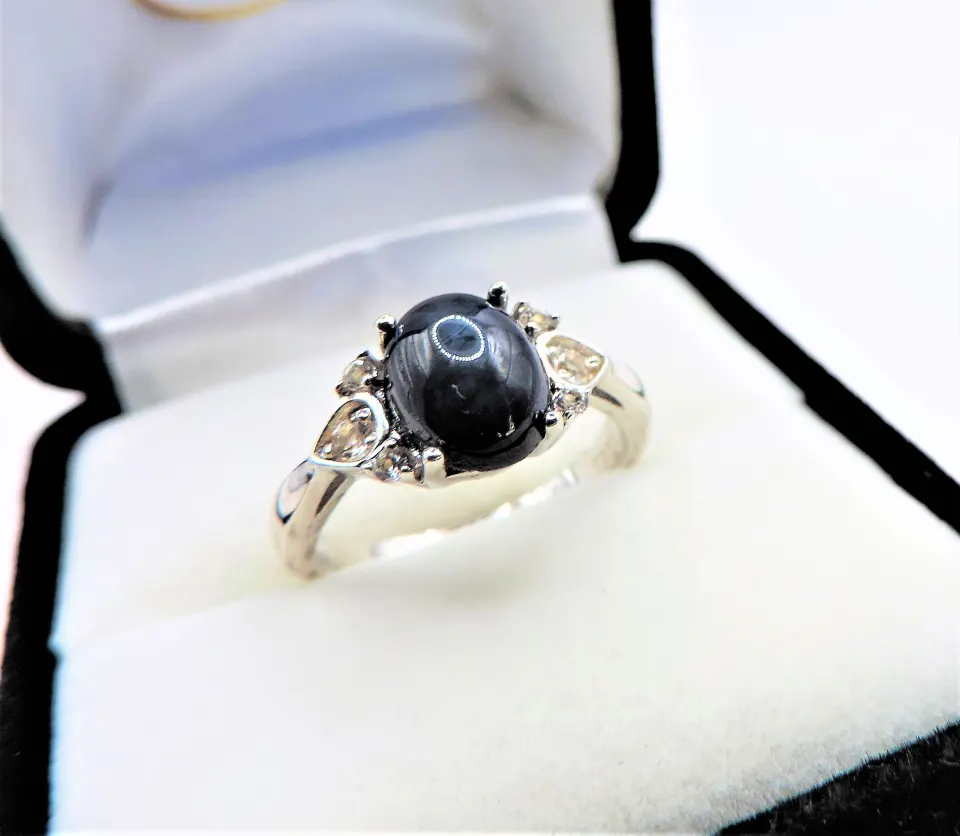 Cabochon Sapphire Ring Sterling Silver New with Gift Pouch
